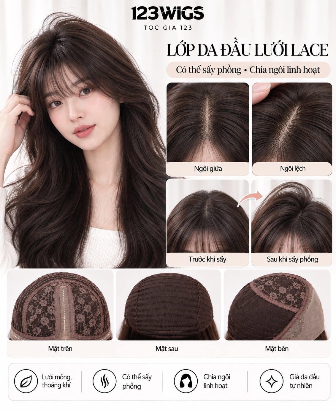 Cấu tạo nền da đầu lưới Lace