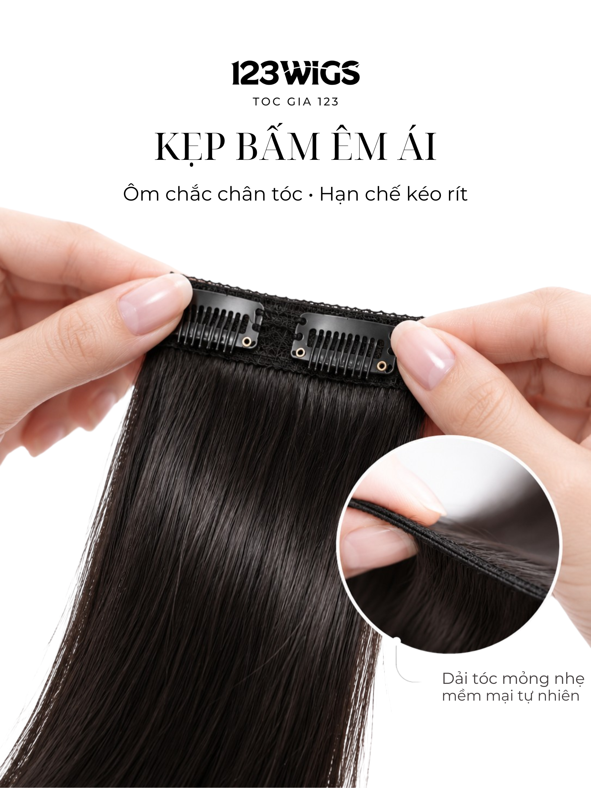 Cấu tạo kẹp bấm trên phím tóc thật