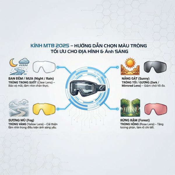 Kính MTB 2025 – Hướng Dẫn Chọn Màu Tròng Tối Ưu Cho Địa Hình & Ánh Sáng