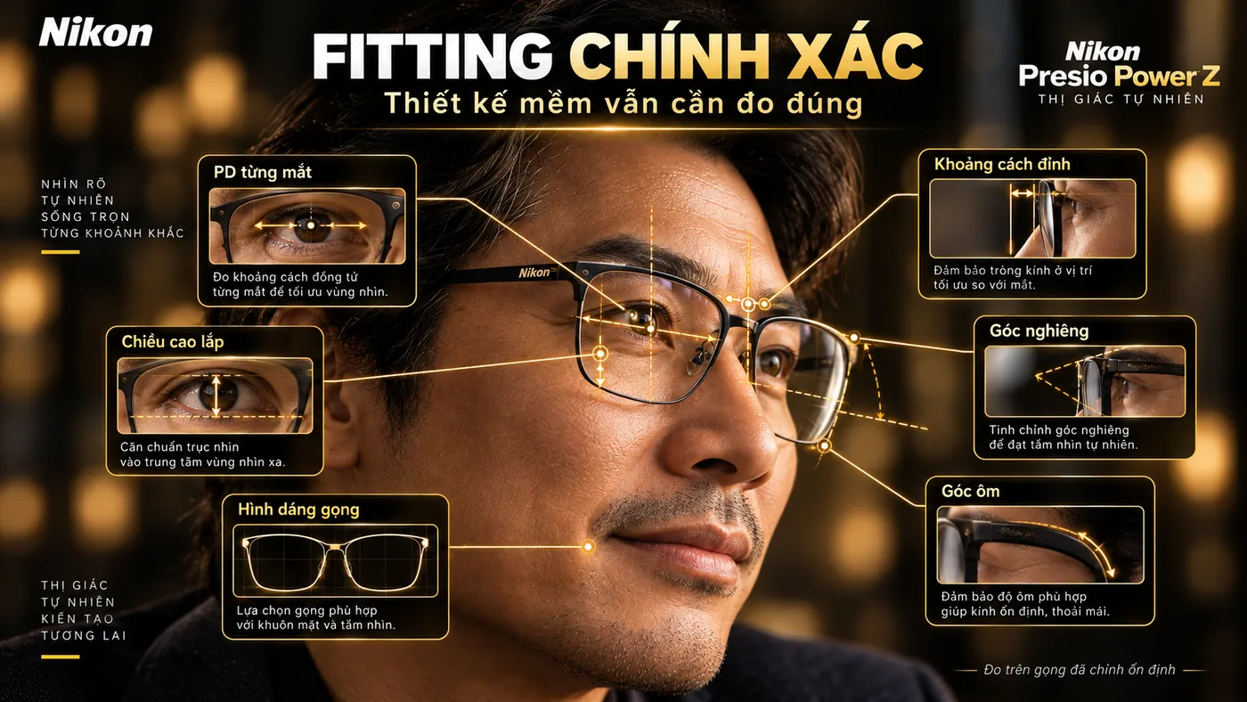 Fitting Nikon Presio Power Z với PD chiều cao lắp khoảng cách đỉnh góc nghiêng và góc ôm
