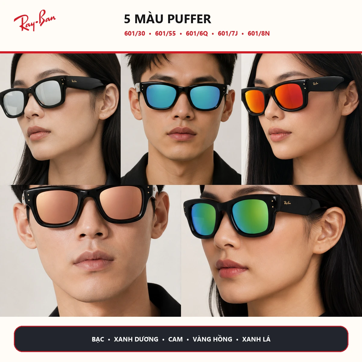 Năm màu tròng Rayban Wayfarer Puffer RB4940 tại Liên Sơn