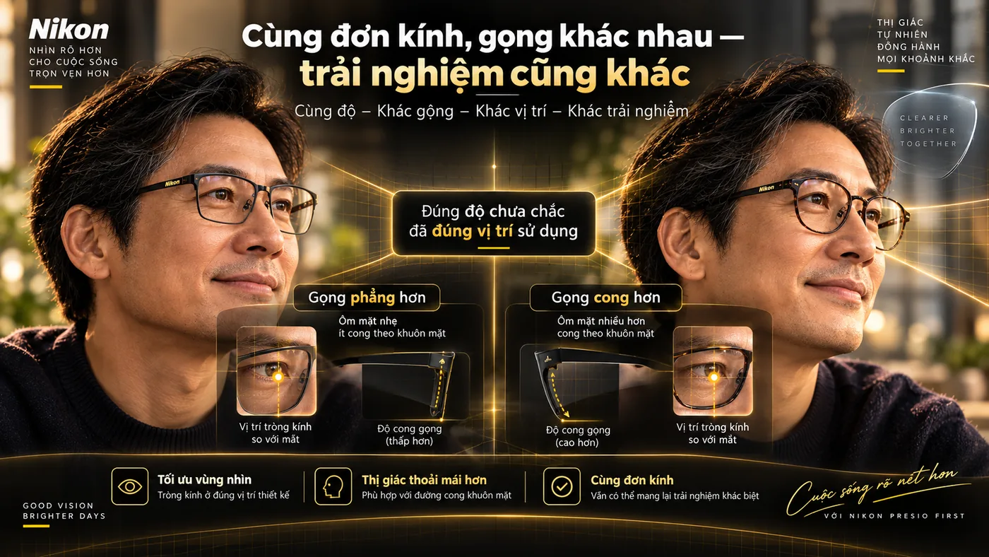Cùng đơn kính nhưng gọng khác nhau có thể tạo trải nghiệm khác nhau với progressive