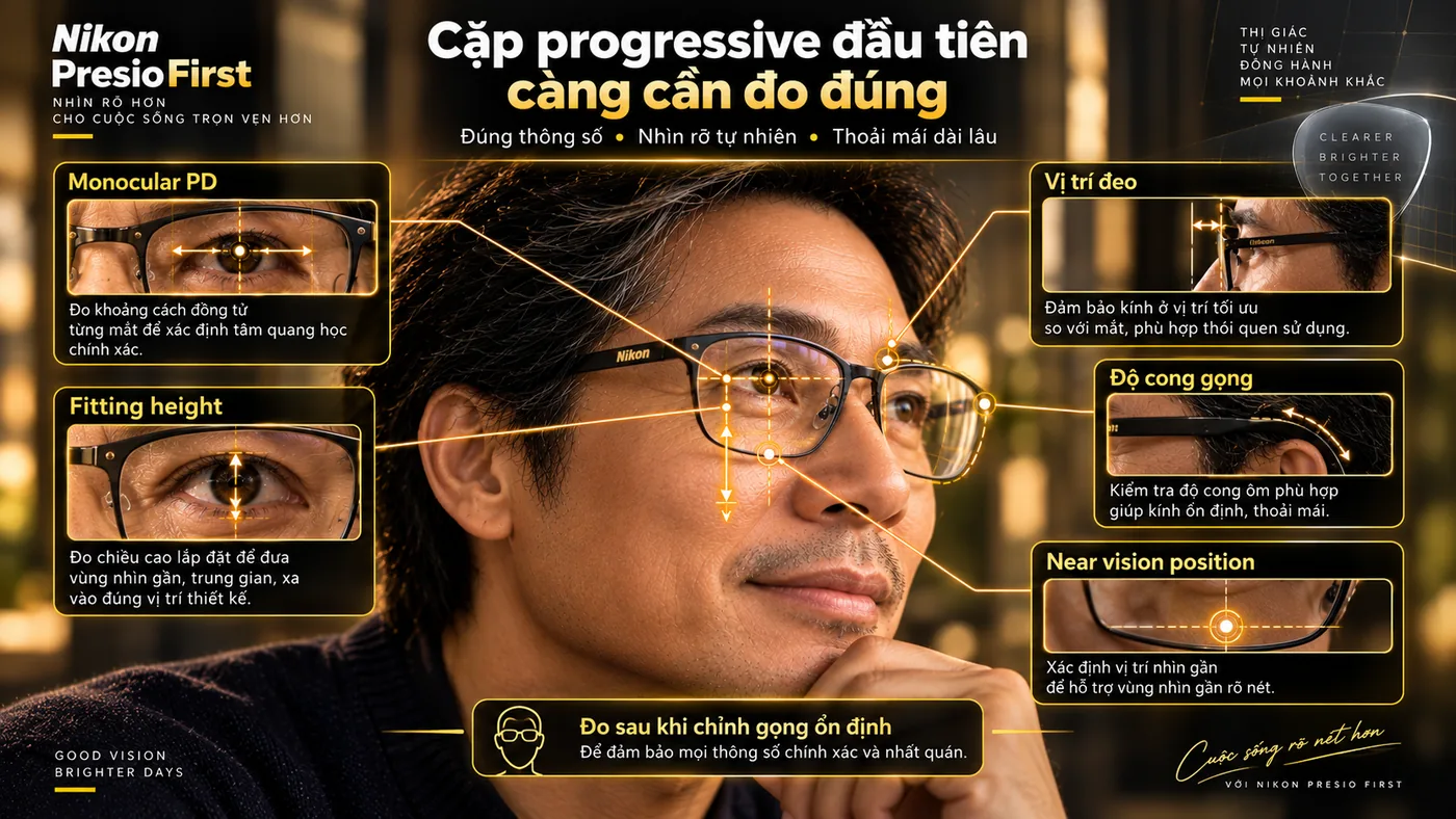 Fitting Nikon Presio First với monocular PD chiều cao lắp vị trí nhìn gần và độ cong gọng