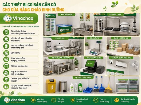 Cửa hàng cháo dinh dưỡng cần có các thiết bị cơ bản: