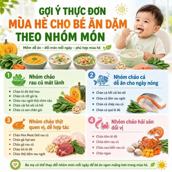 Gợi ý thực đơn mùa hè cho bé ăn dặm theo nhóm món
