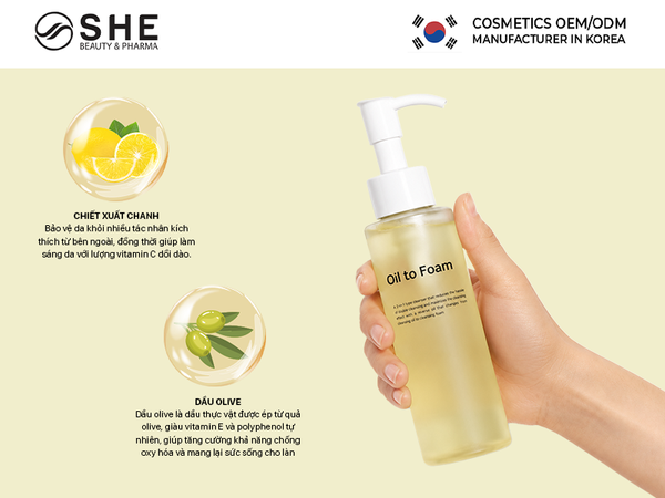 gia công oil to foam cleanser