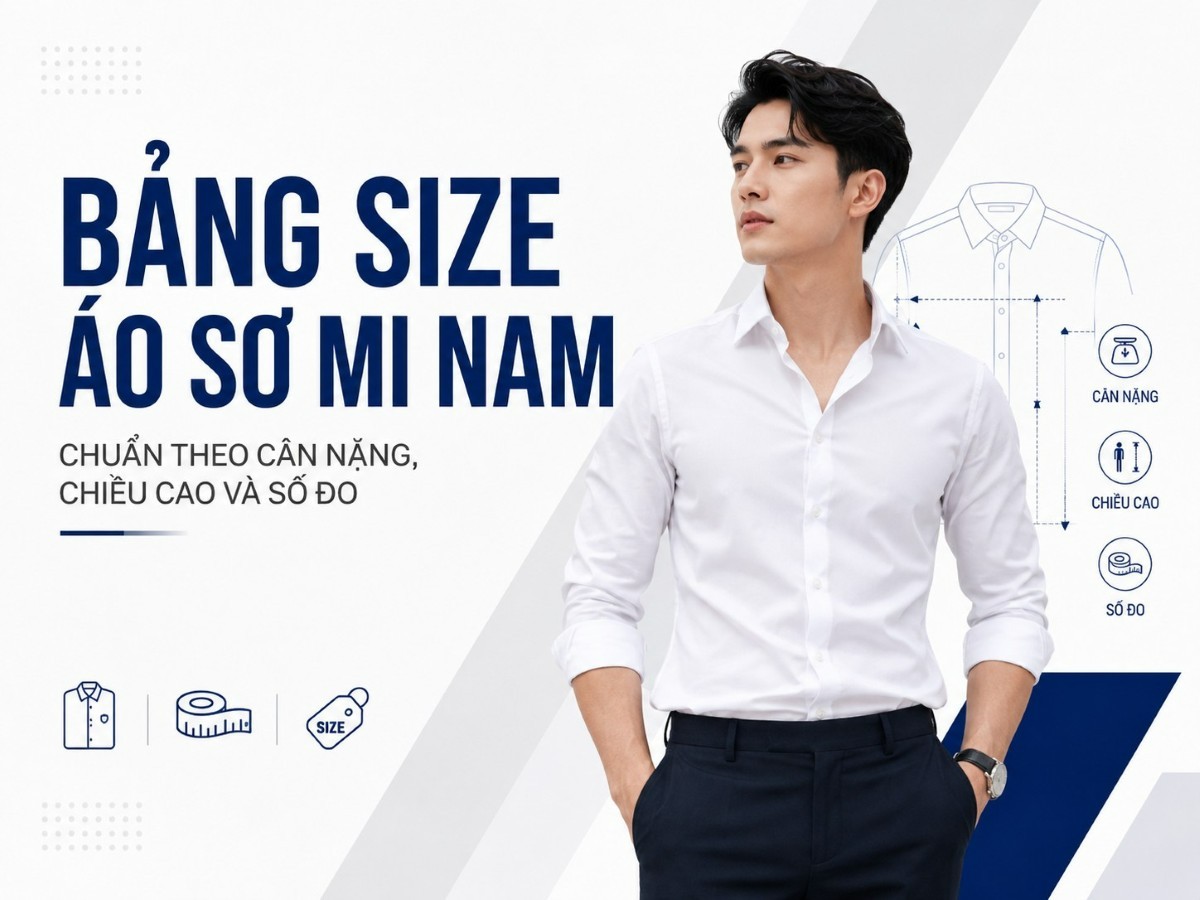 Bảng size áo sơ mi nam chuẩn theo cân nặng, chiều cao và số đo