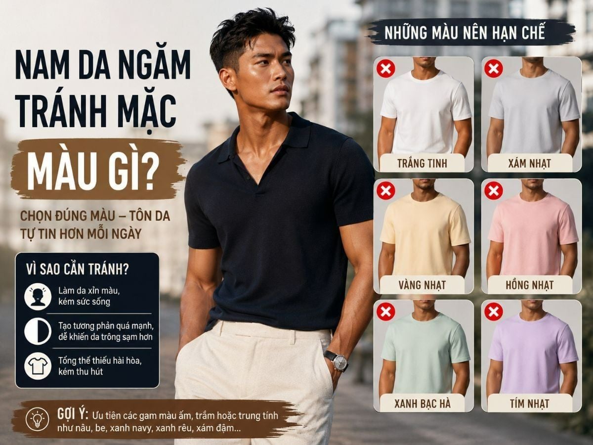 Nam da ngăm nên và không nên mặc màu gì?