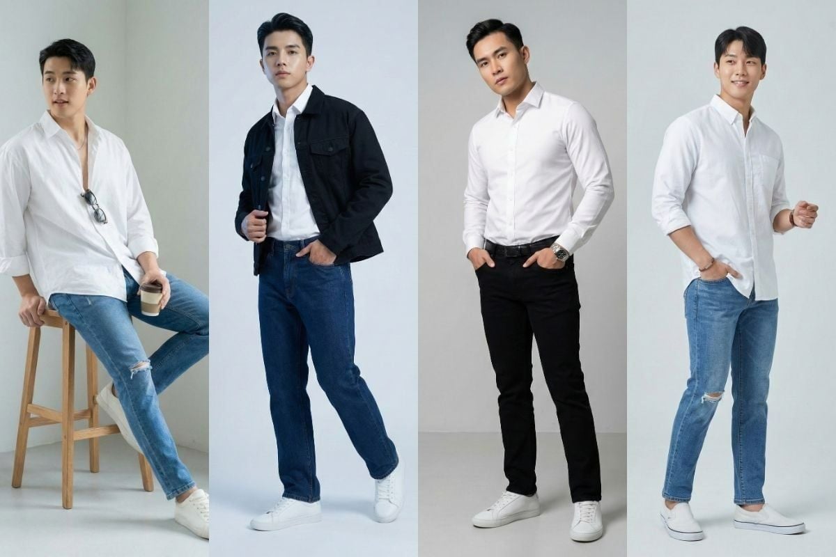 12 Outfit quần jean áo sơ mi trắng vừa đơn giản vừa có gu