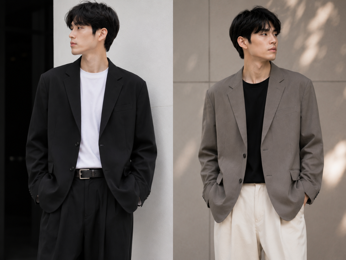 Blazer oversize kết hợp áo thun và quần tây tạo outfit smart casual hiện đại