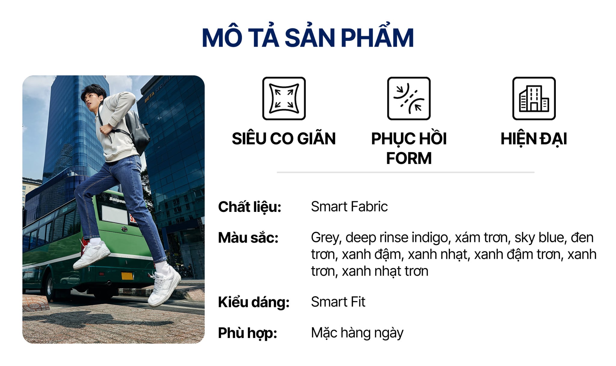Quần Smart Jeans Nam Siêu Co Dãn Grey Form Smart Fit
