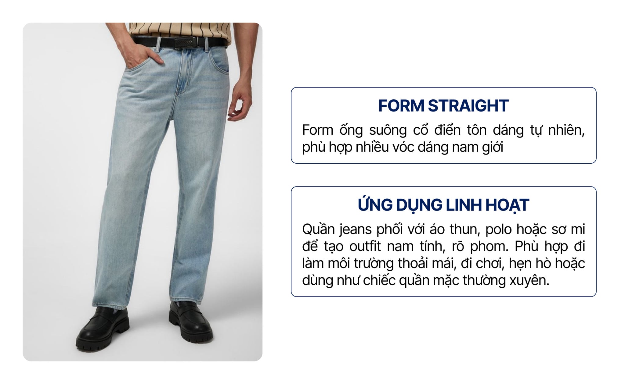 Quần Jean Nam Siêu Nhẹ Ống Suông Light Grey ICON105 Form Straight