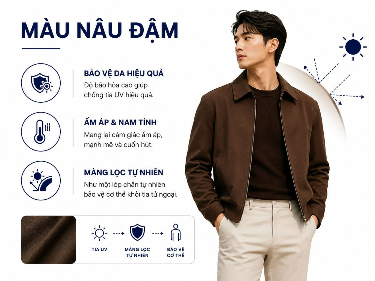 Màu nâu đậm mang vẻ nam tính và hỗ trợ bảo vệ da dưới nắng