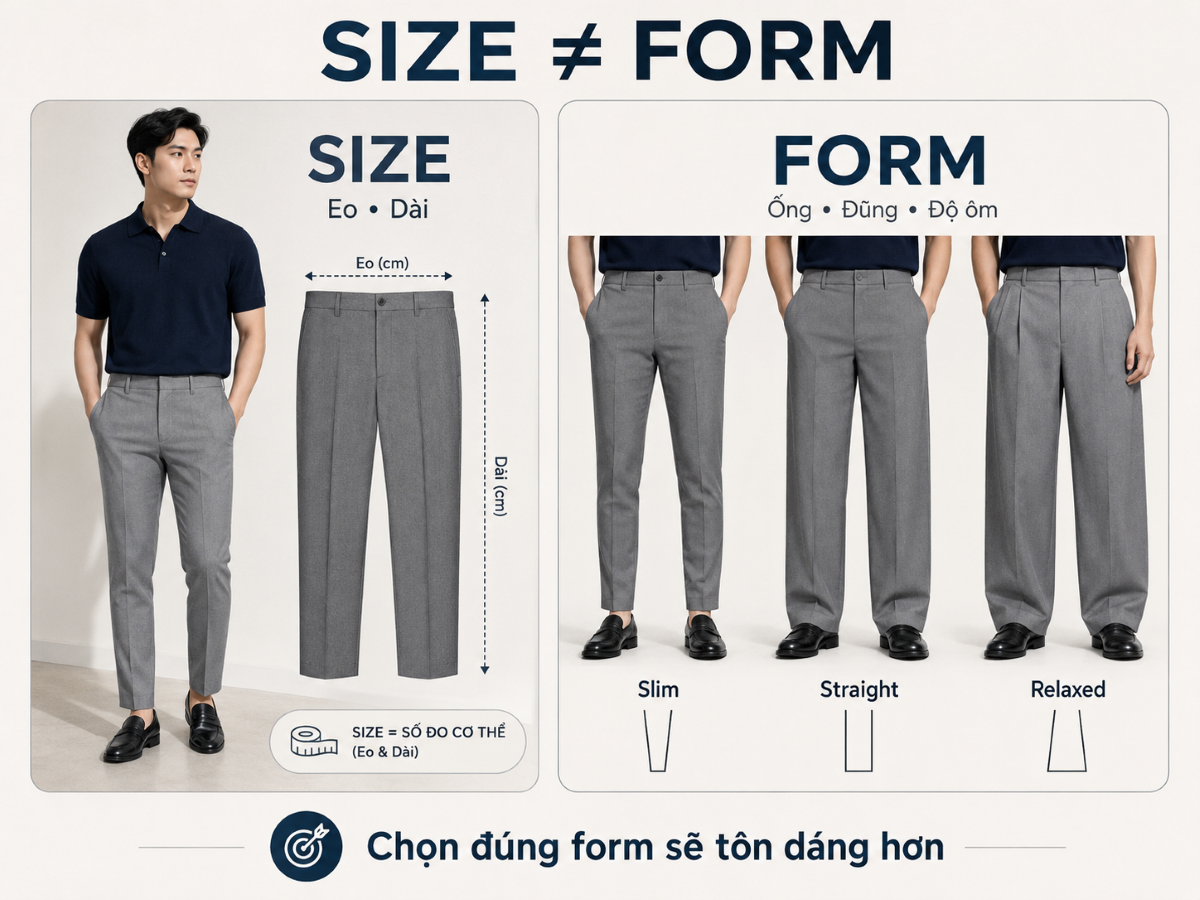 Size nói về số đo của quần còn form nói về form dáng của quần