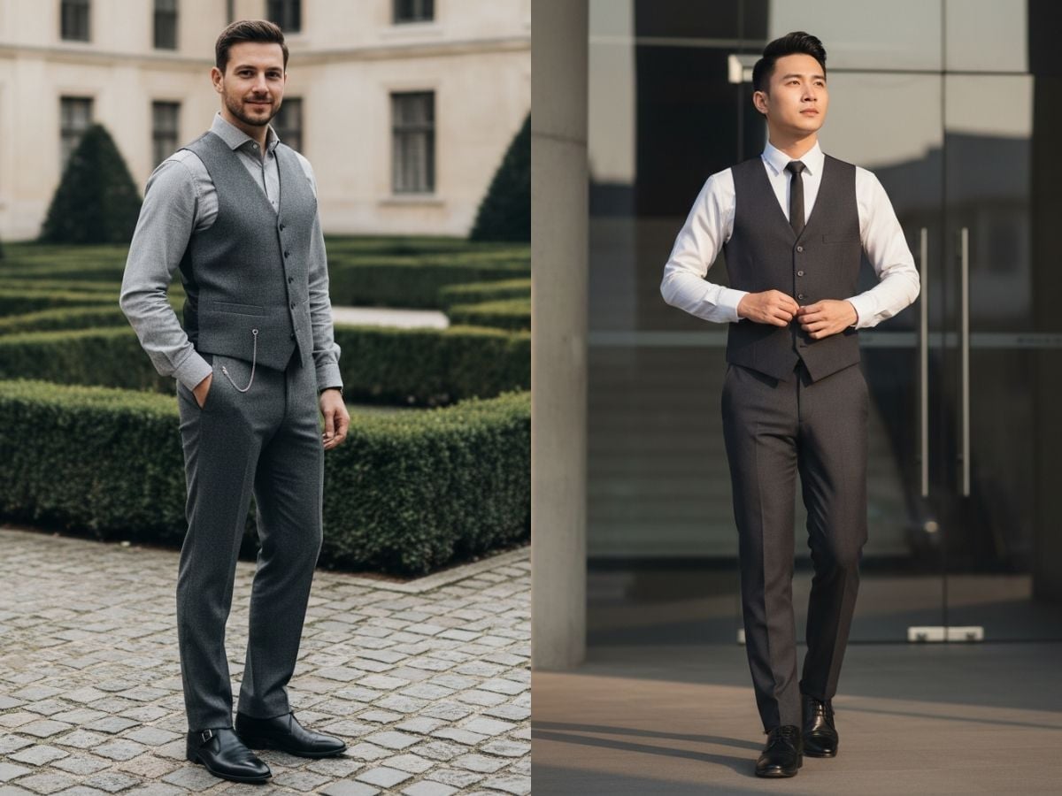Phối áo gile và áo sơ mi, quần dài đi đám cưới