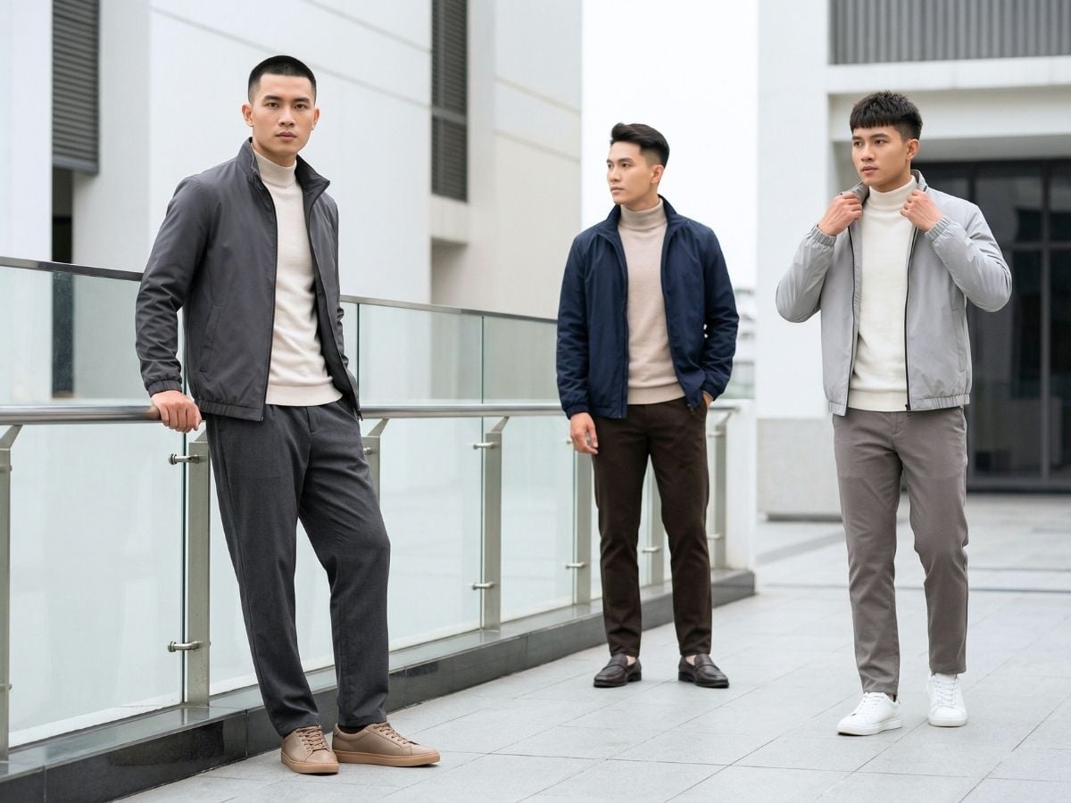 Áo gió phối cổ lọ gọn gàng, tối giản và trưởng thành