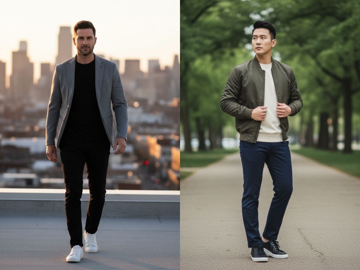 Áo khoác và giày sneaker đi đám cưới