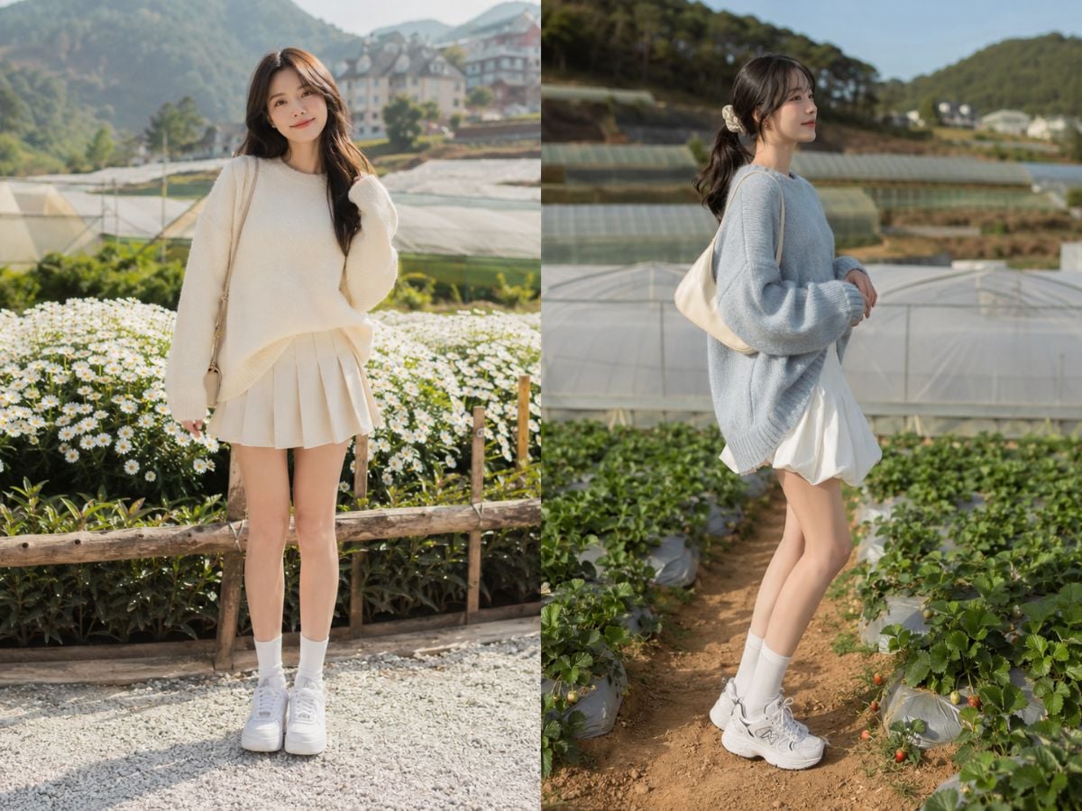 Áo len oversized phối chân váy tennis mang lại vẻ ngoài trẻ trung, đáng yêu