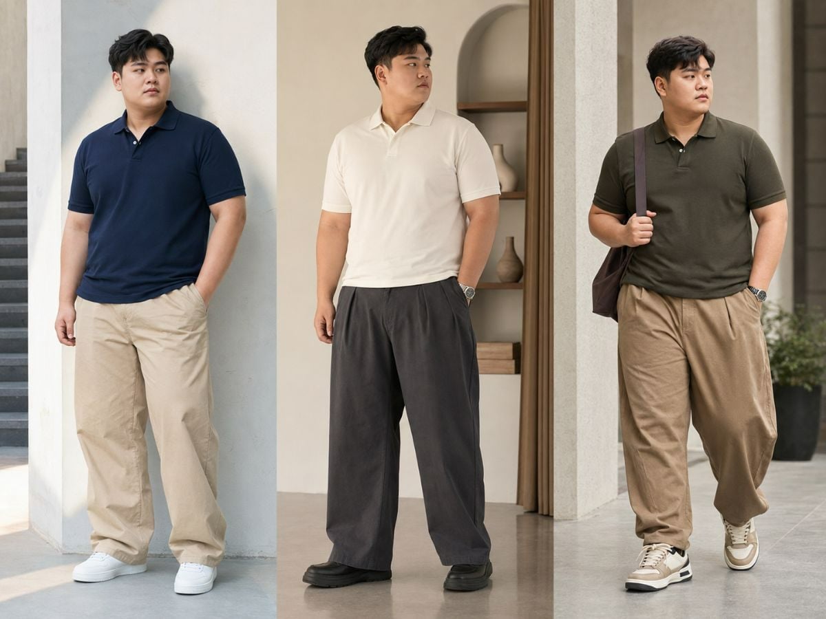 Phối áo polo và quần baggy cho nam đầy đặn