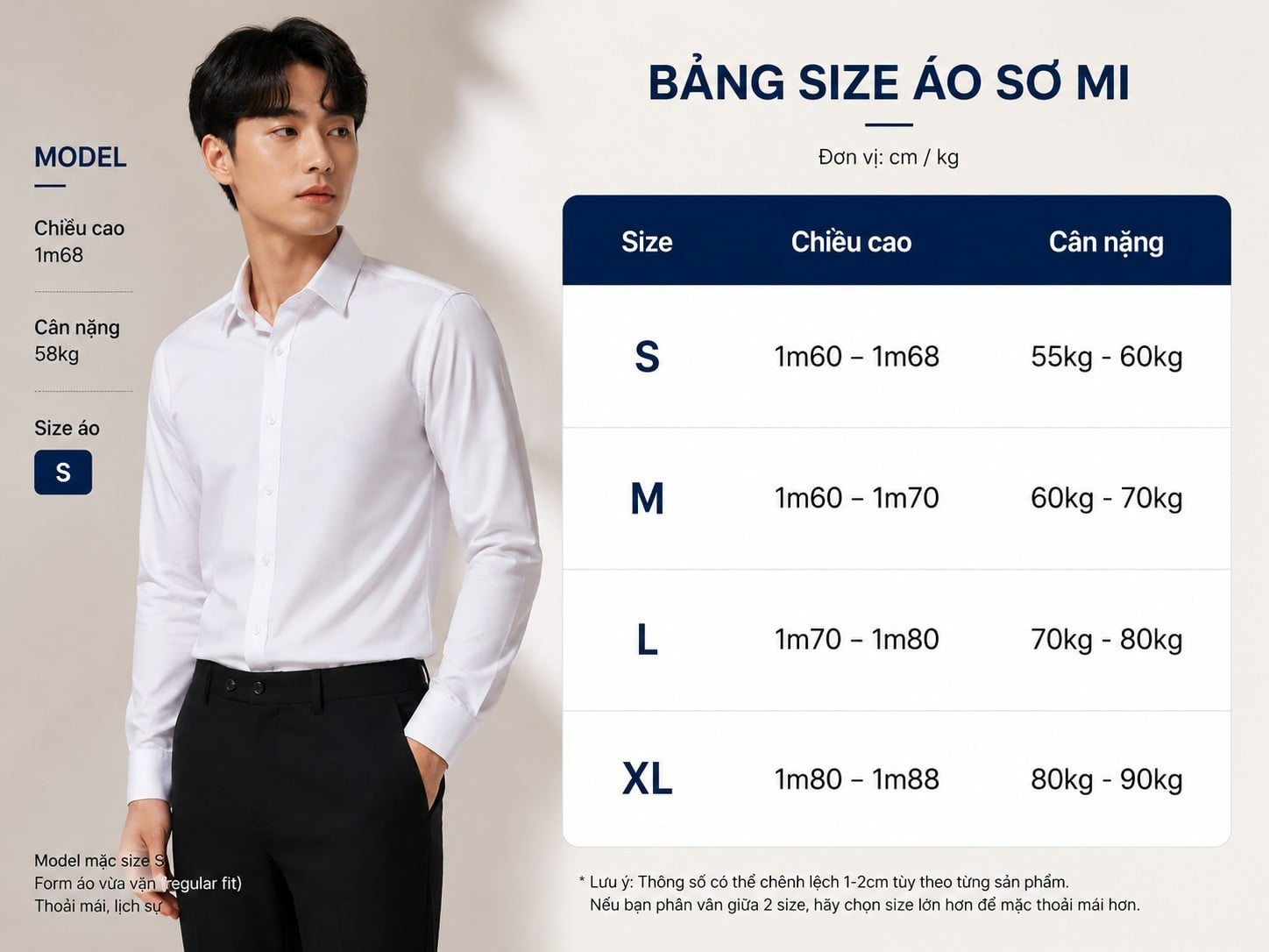 Áo sơ mi size S