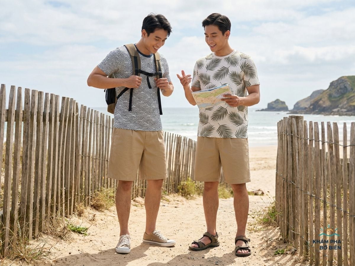 Áo thun in và short kaki rộng tạo outfit cá tính, bền dáng