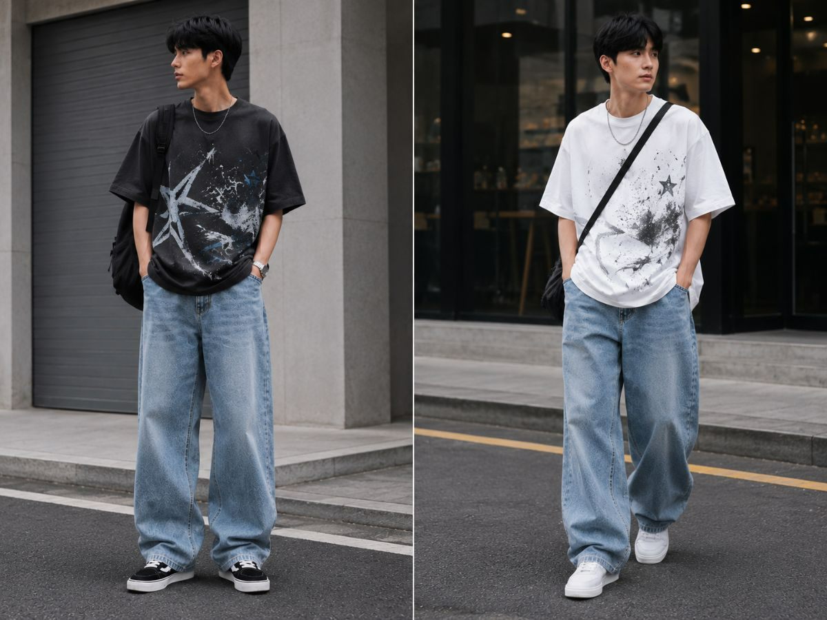 Áo thun rộng phối quần jean baggy casual trẻ trung