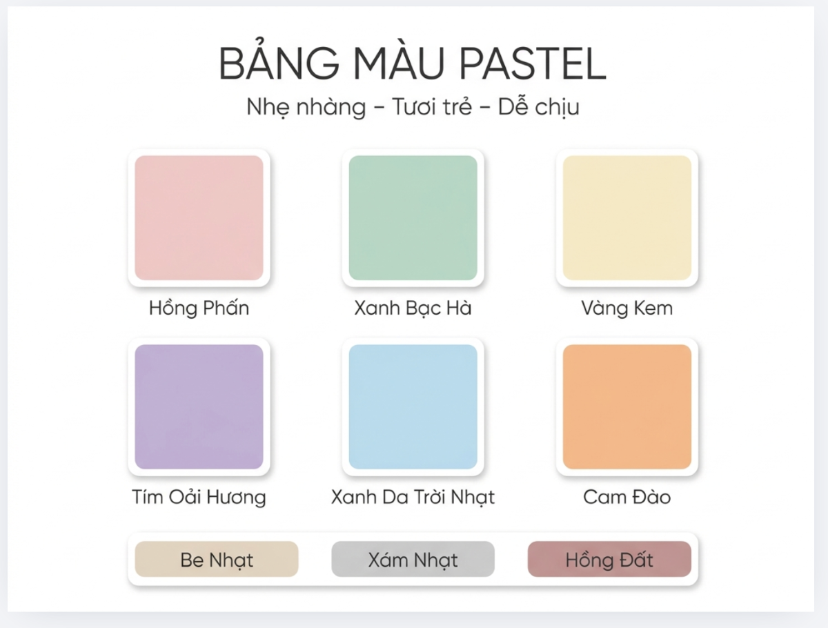 Bảng màu pastel nhẹ nhàng