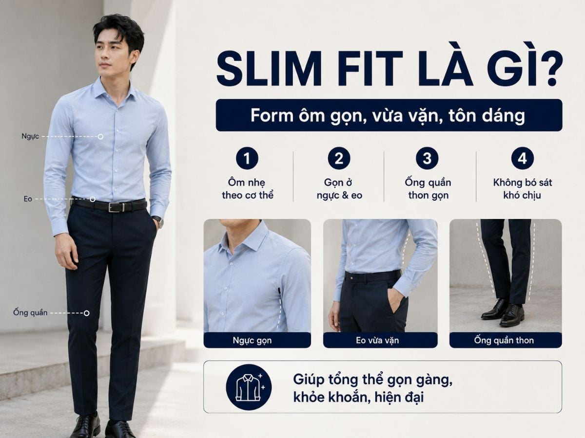 Các điểm nhận biết cơ bản của form slim fit trên áo và quần