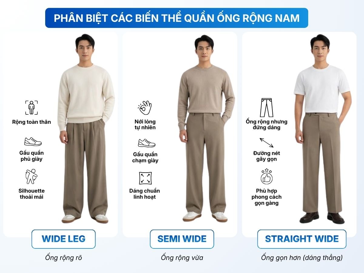 Các kiểu dáng của quần ống rộng