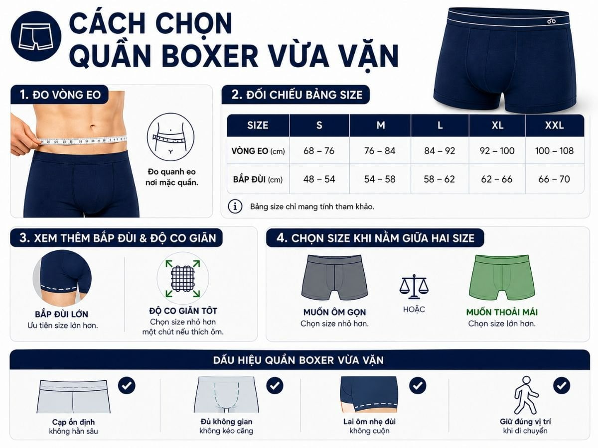 Cách chọn quần boxer vừa vặn