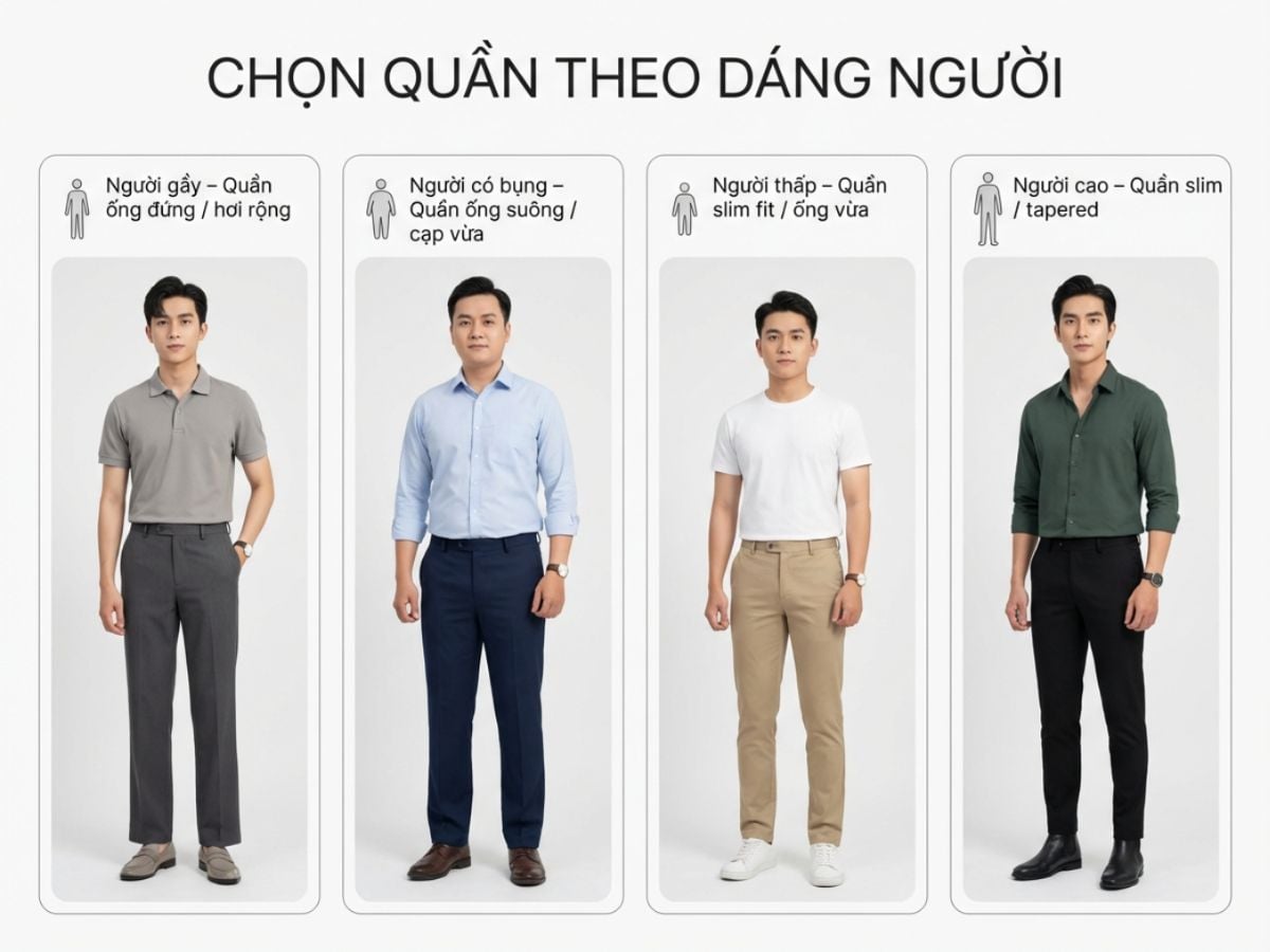 Cách chọn quần tây theo dáng người