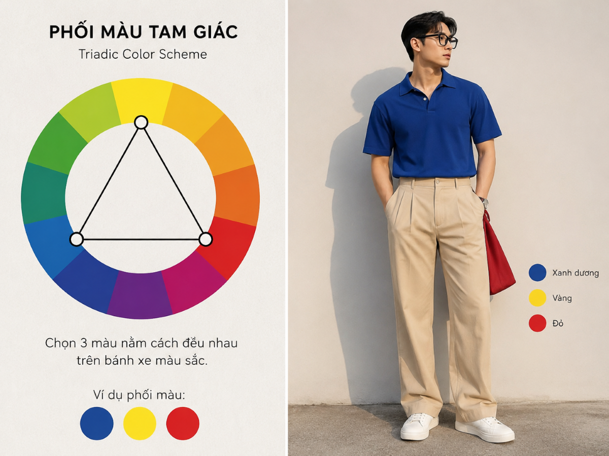 Cách phối màu bổ túc đối lập, tam giác