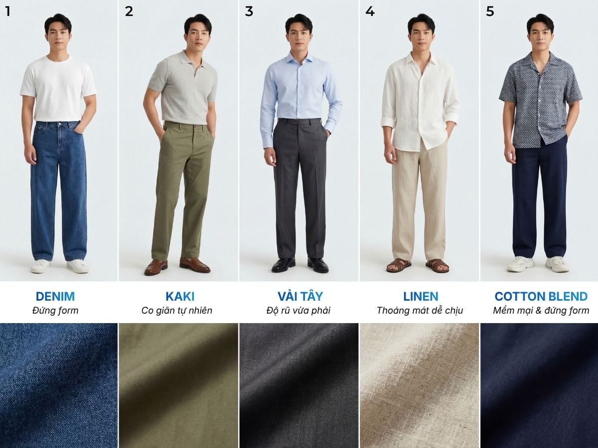 Chất liệu quần ống rộng đa dạng