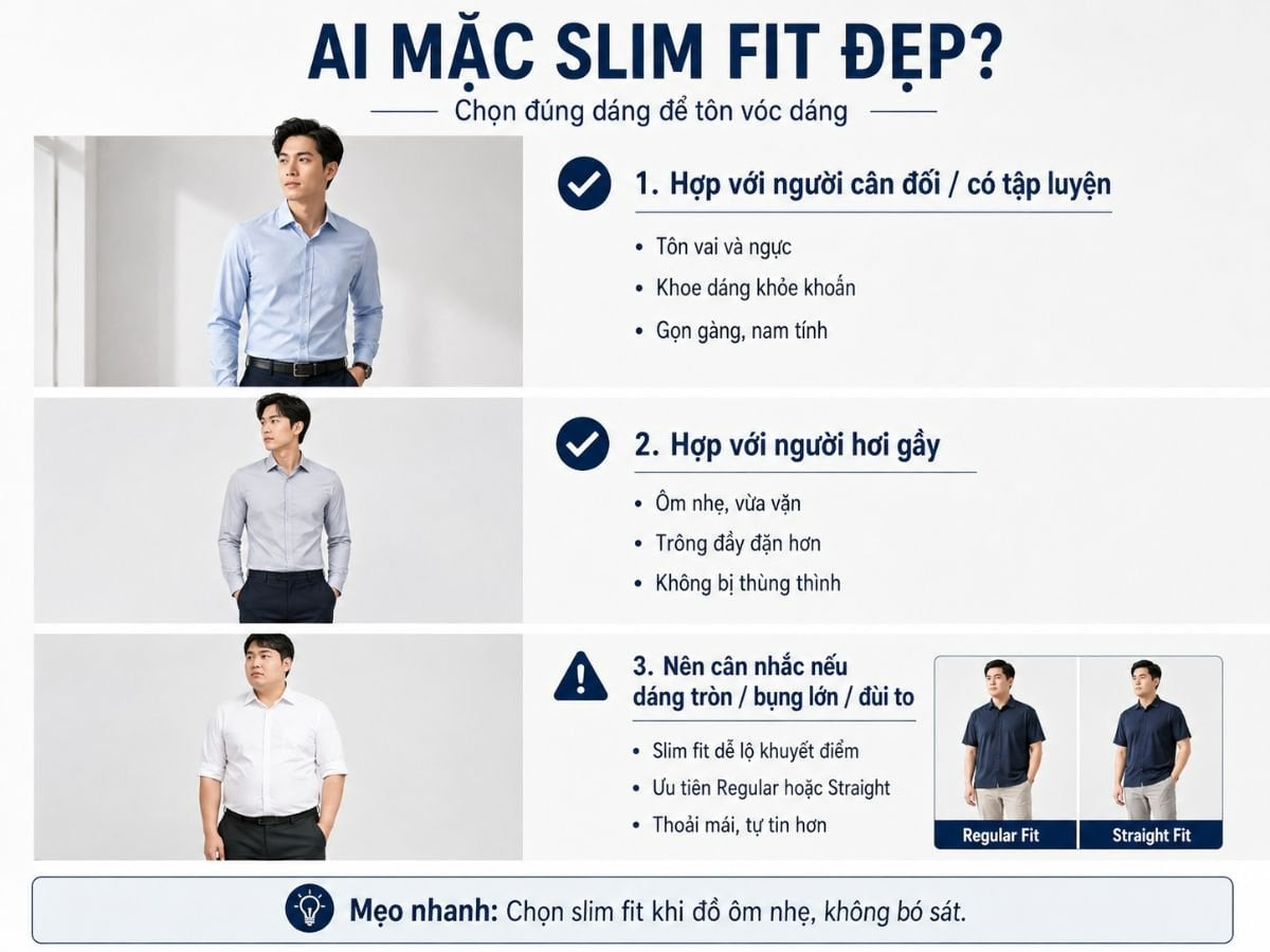 Chọn slim fit theo độ vừa vặn thay vì chạy theo một chuẩn vóc dáng duy nhất