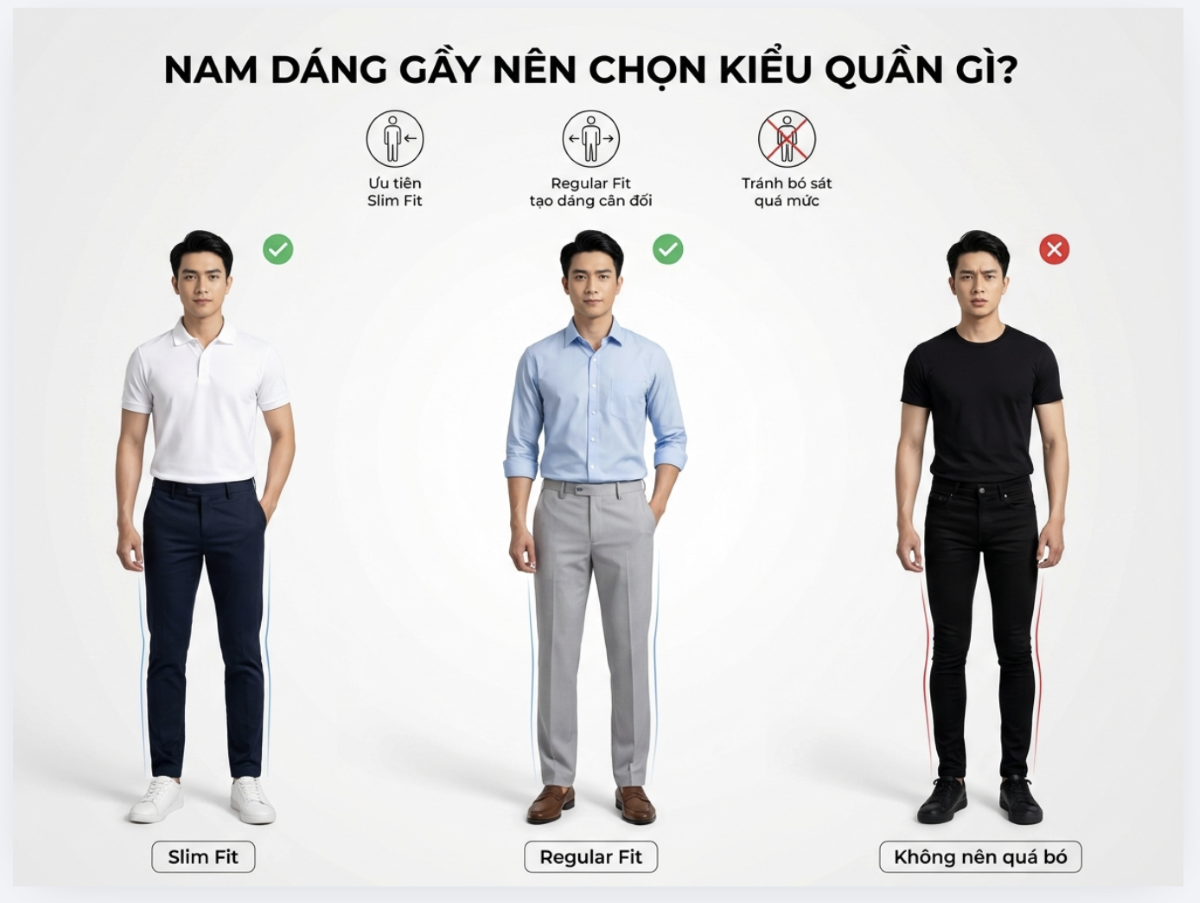 Chọn form dáng quần cho người gầy