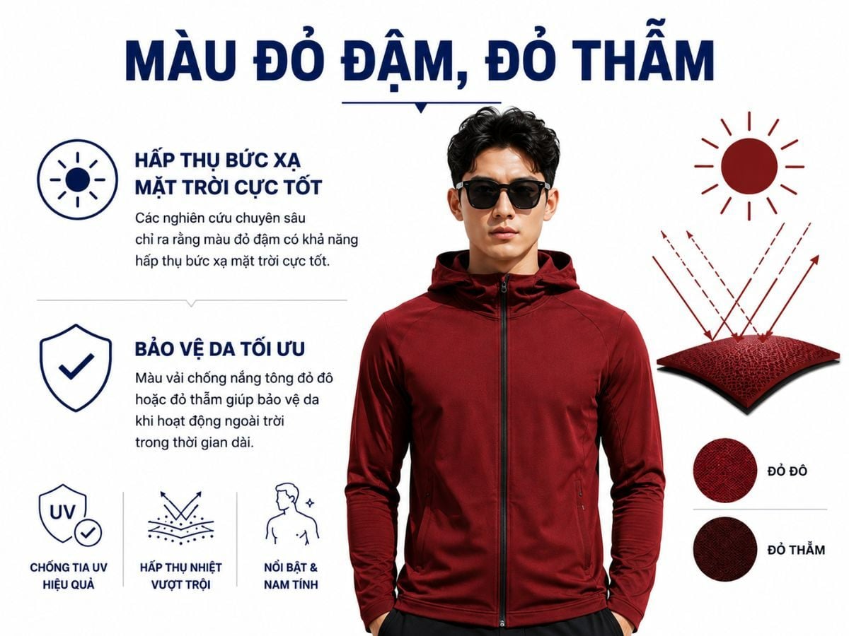 Màu đỏ thẫm giúp tăng khả năng cản tia UV khi hoạt động ngoài trời