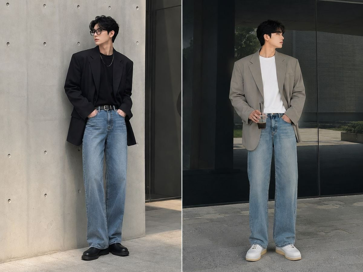 Blazer relaxed phối jean ống suông cho outfit smart casual