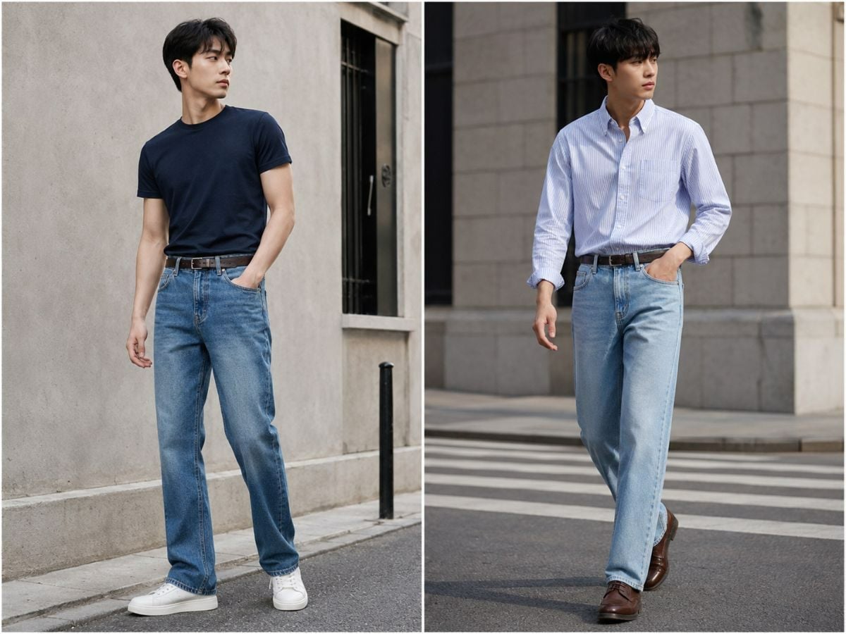 Quần jeans, quần tây&nbsp;ống suông&nbsp;phối đồ retro cực chất