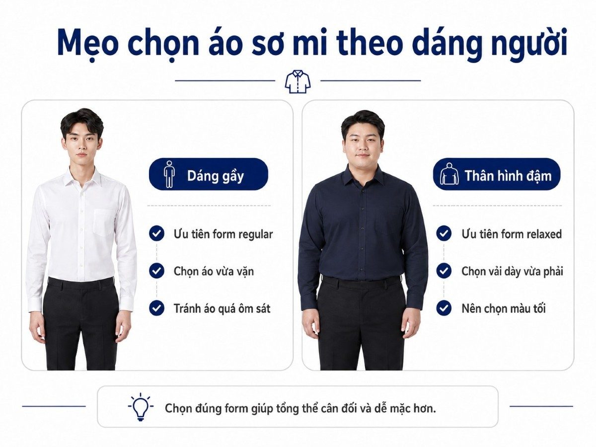 Mẹo chọn size áo sơ mi theo dáng người
