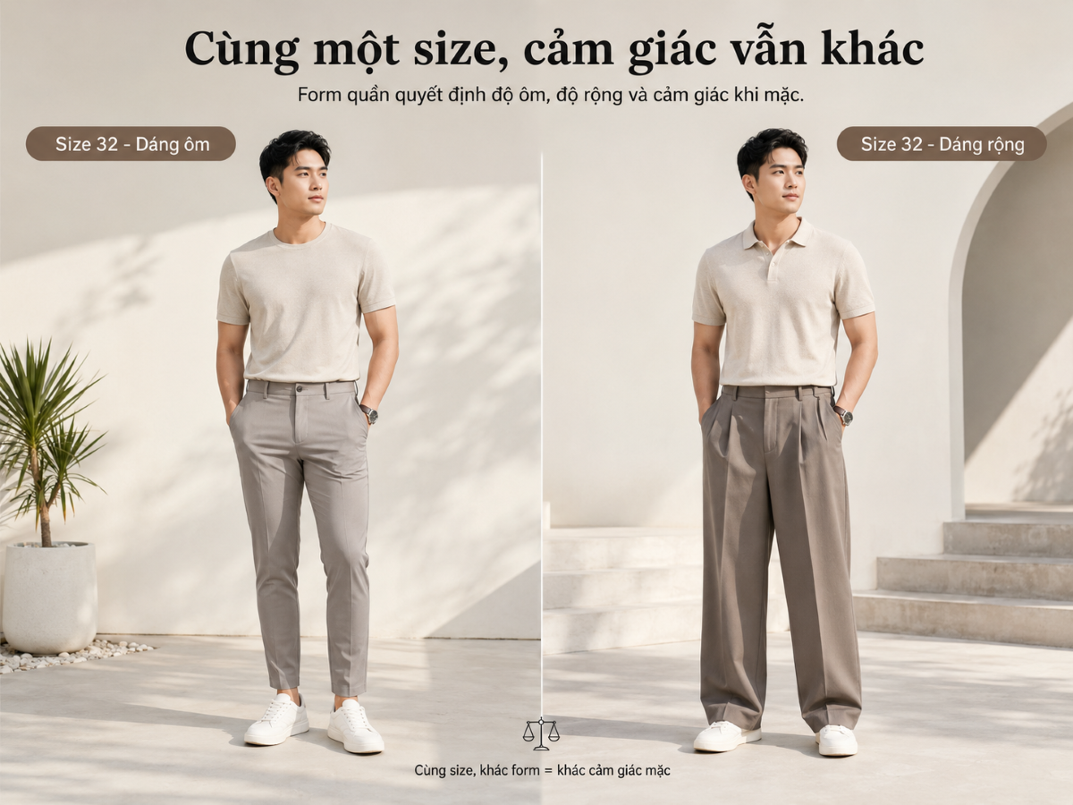 Quần cùng size nhưng form dáng khác cảm giác mặc sẽ khác