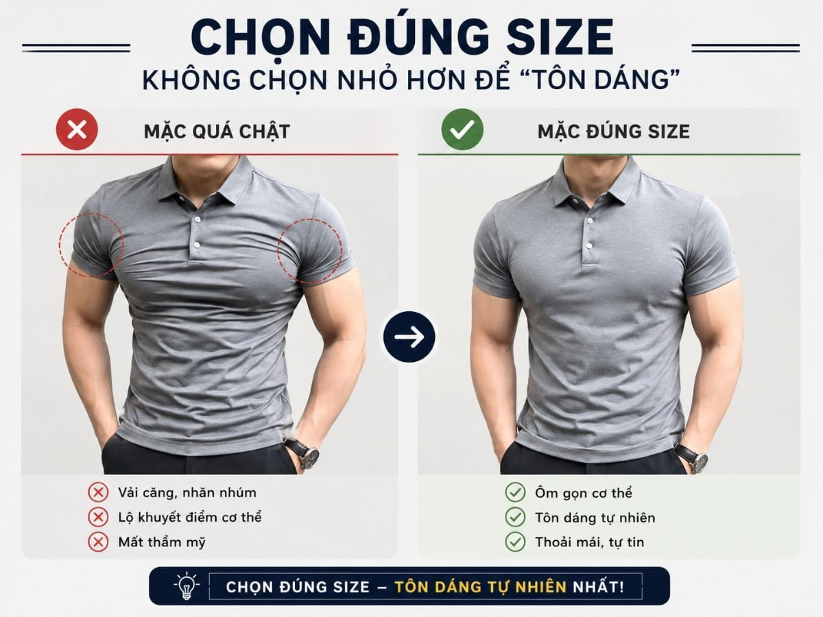 Slim fit đẹp nhất khi chọn đúng size thay vì mặc nhỏ hơn