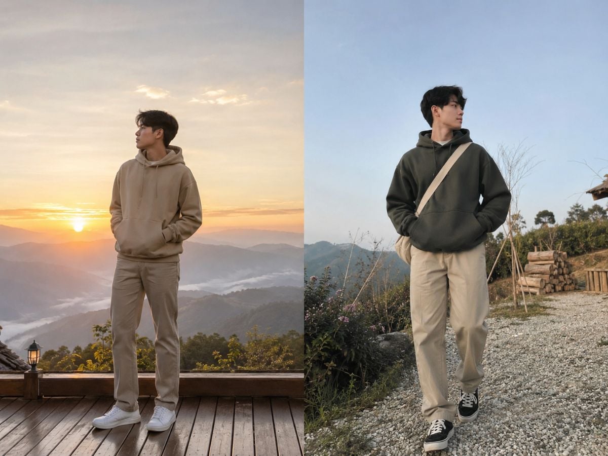 Hoodie phối quần kaki mang lại vẻ ngoài năng động và thoải mái