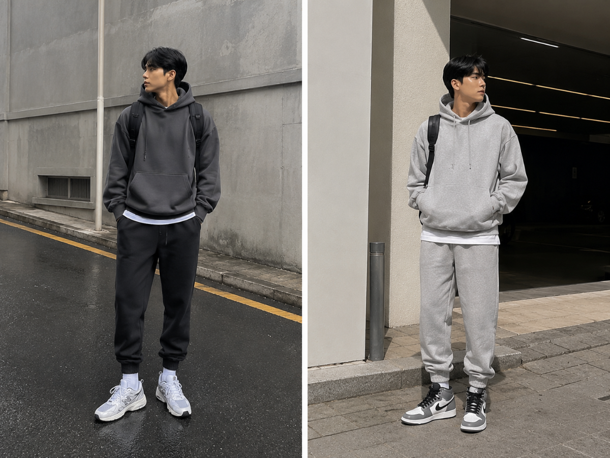 Hoodie oversize phối quần jogger mang tinh thần thể thao đường phố gọn gàng