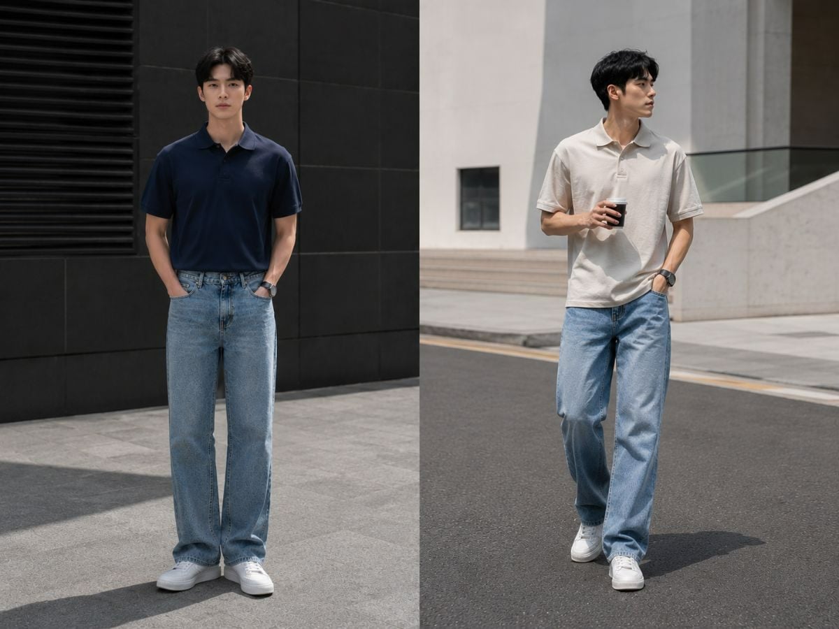 Áo polo regular phối jean ống suông giữ nét lịch sự vừa đủ