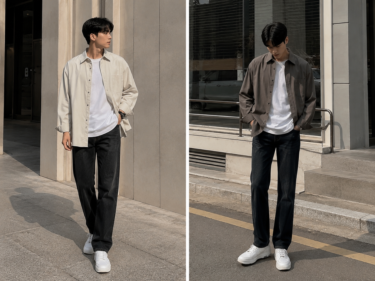 Sơ mi oversize khoác ngoài áo thun basic
