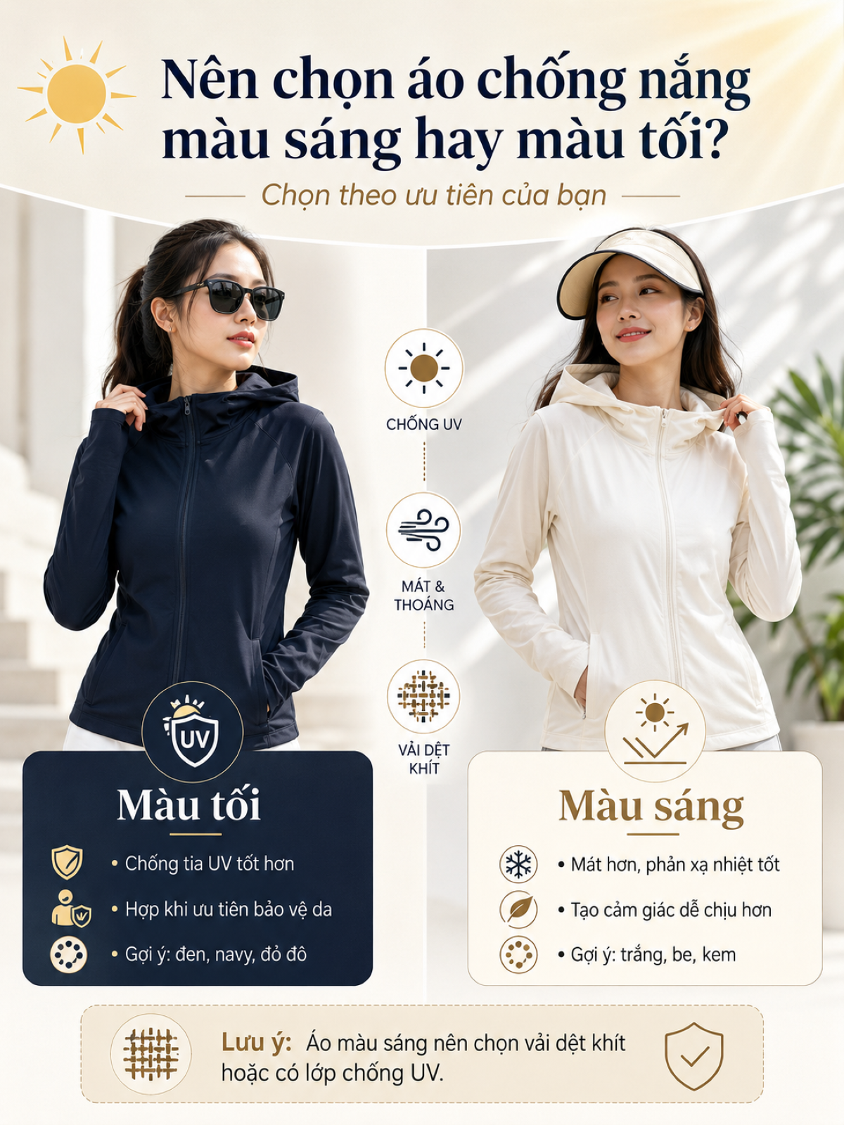 Nên chọn áo màu chống nắng sáng hay tối