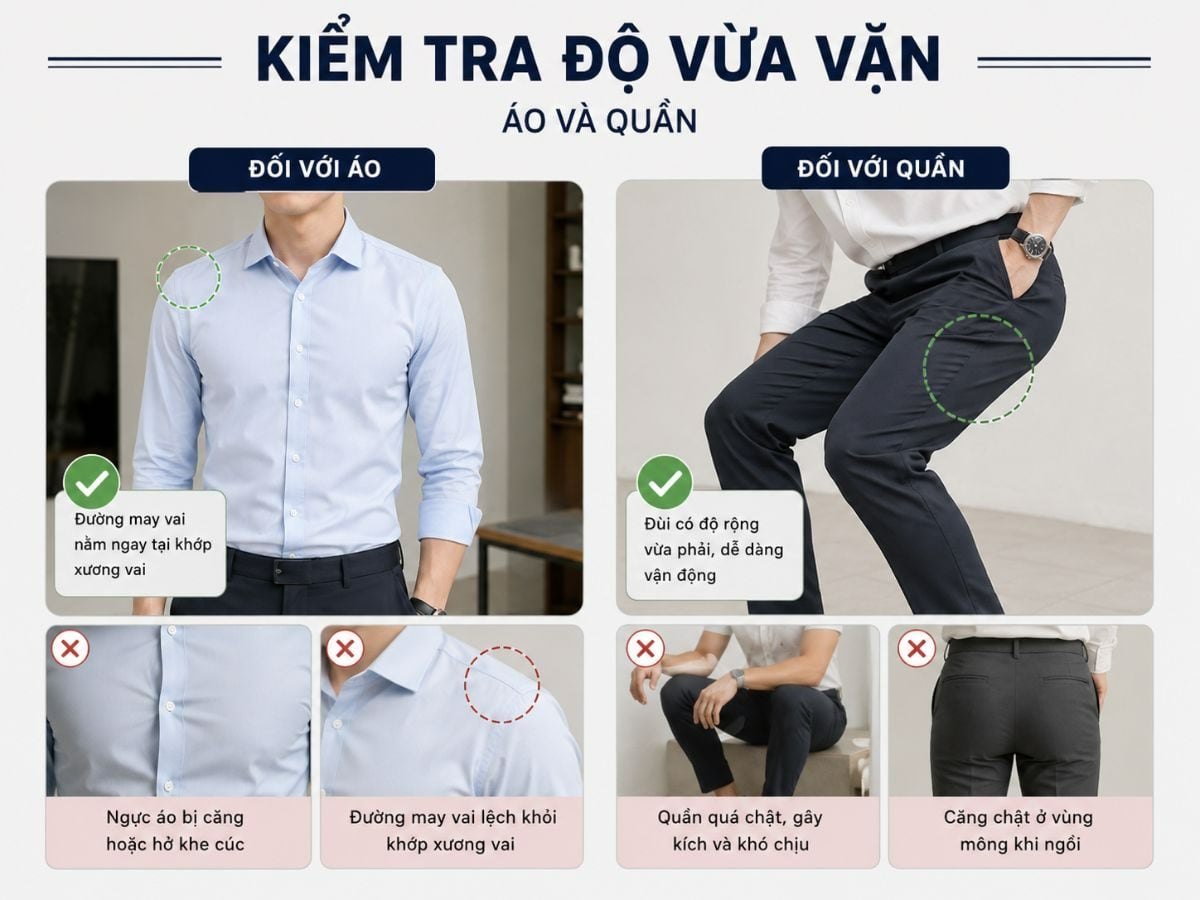Kiểm tra các điểm vừa vặn quan trọng trước khi chọn áo và quần slim fit