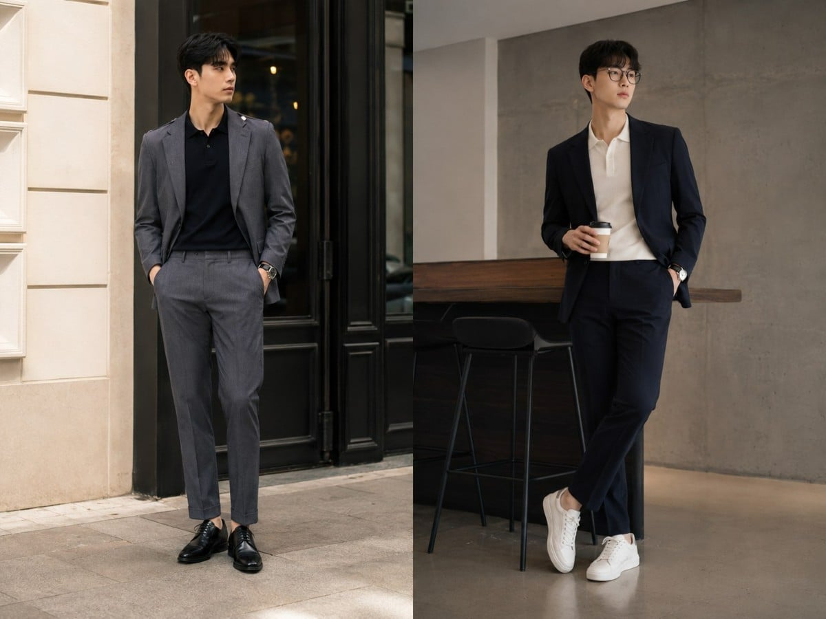 Suit phối áo polo phong cách business casual