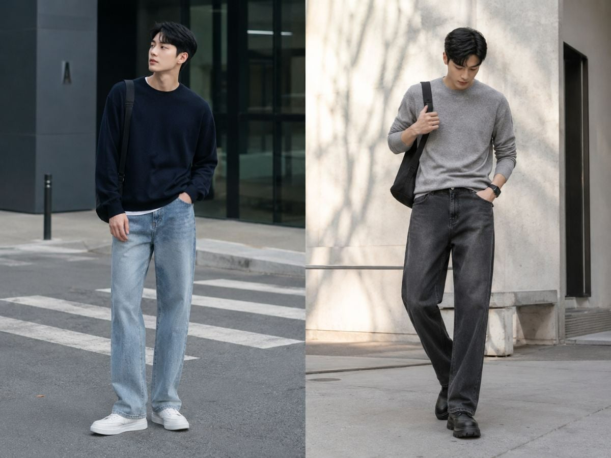 Sweater mỏng phối jean suông cho phong cách nhã nhặn