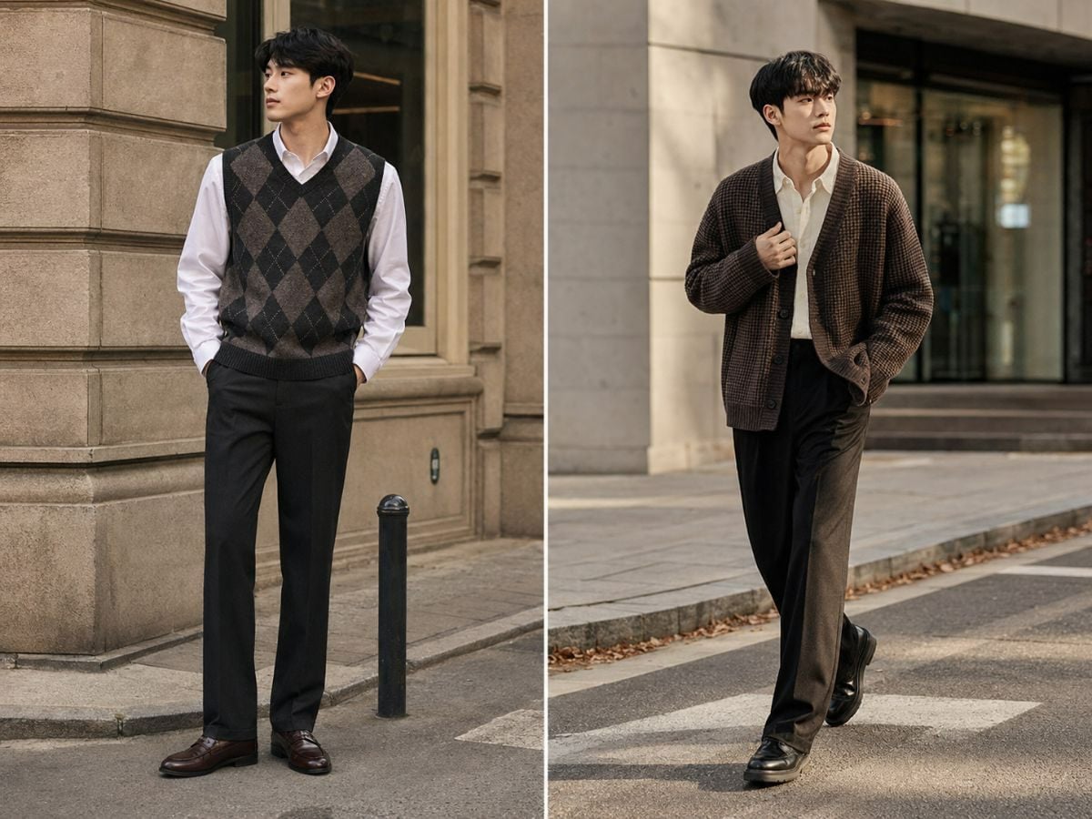 Outfit cardigan phong cách retro